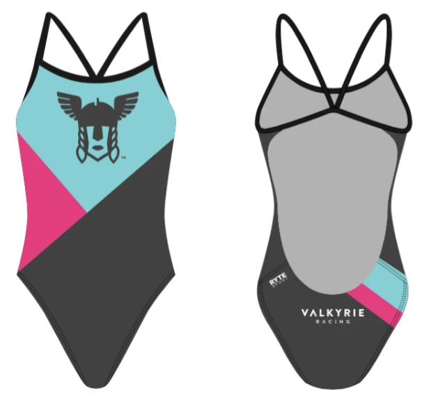 Valkyrie Racing Custom Blue Women’s Open Back Thin Strap Swimsuit