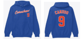 Caruso Script on Blue Hoodie