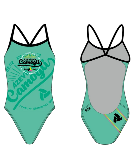 Azevedo Camogli 2020 Training Camp Green Women’s Open Back Thin Strap Swimsuit
