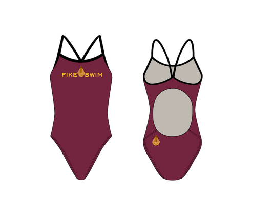 Fike Custom Maroon Gold Active Back Thin Strap Swimsuit