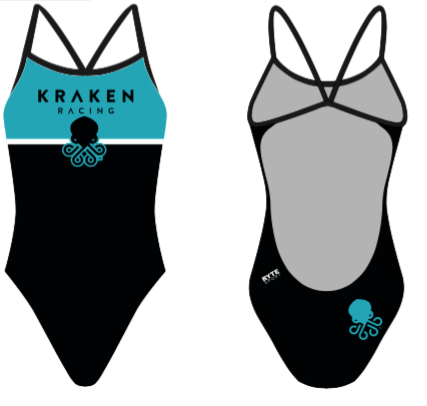Kraken Racing Custom Teal Women’s Open Back Thin Strap Swimsuit