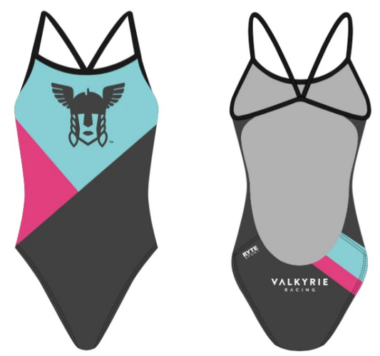 Valkyrie Racing Custom Blue Women’s Open Back Thin Strap Swimsuit