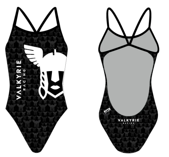 Valkyrie Racing Custom Black Women’s Open Back Thin Strap Swimsuit