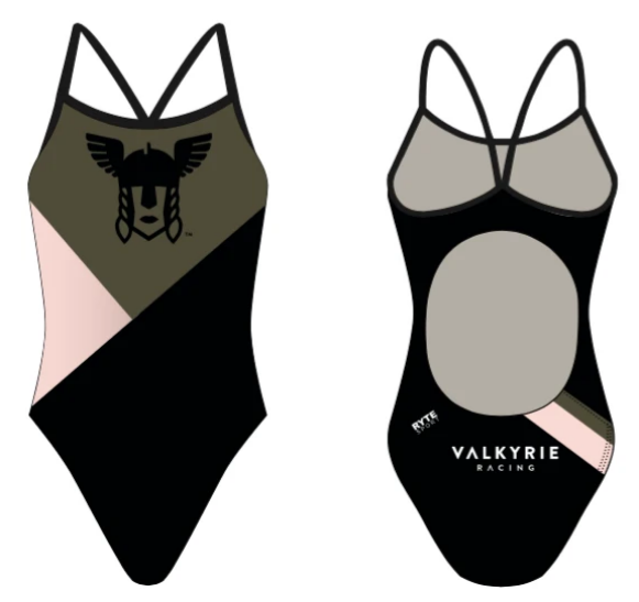 Valkyrie Racing Custom Black Pattern Women’s Active Back Thin Strap Swimsuit