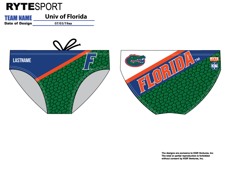 University of Florida Custom Men's Water Polo Suit - Personalized